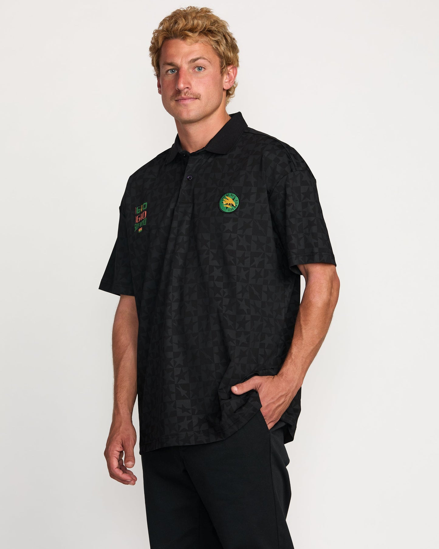 Billabong x Mami Wata Black Star Surf Club Short Sleeve Polo Shirt - Black
