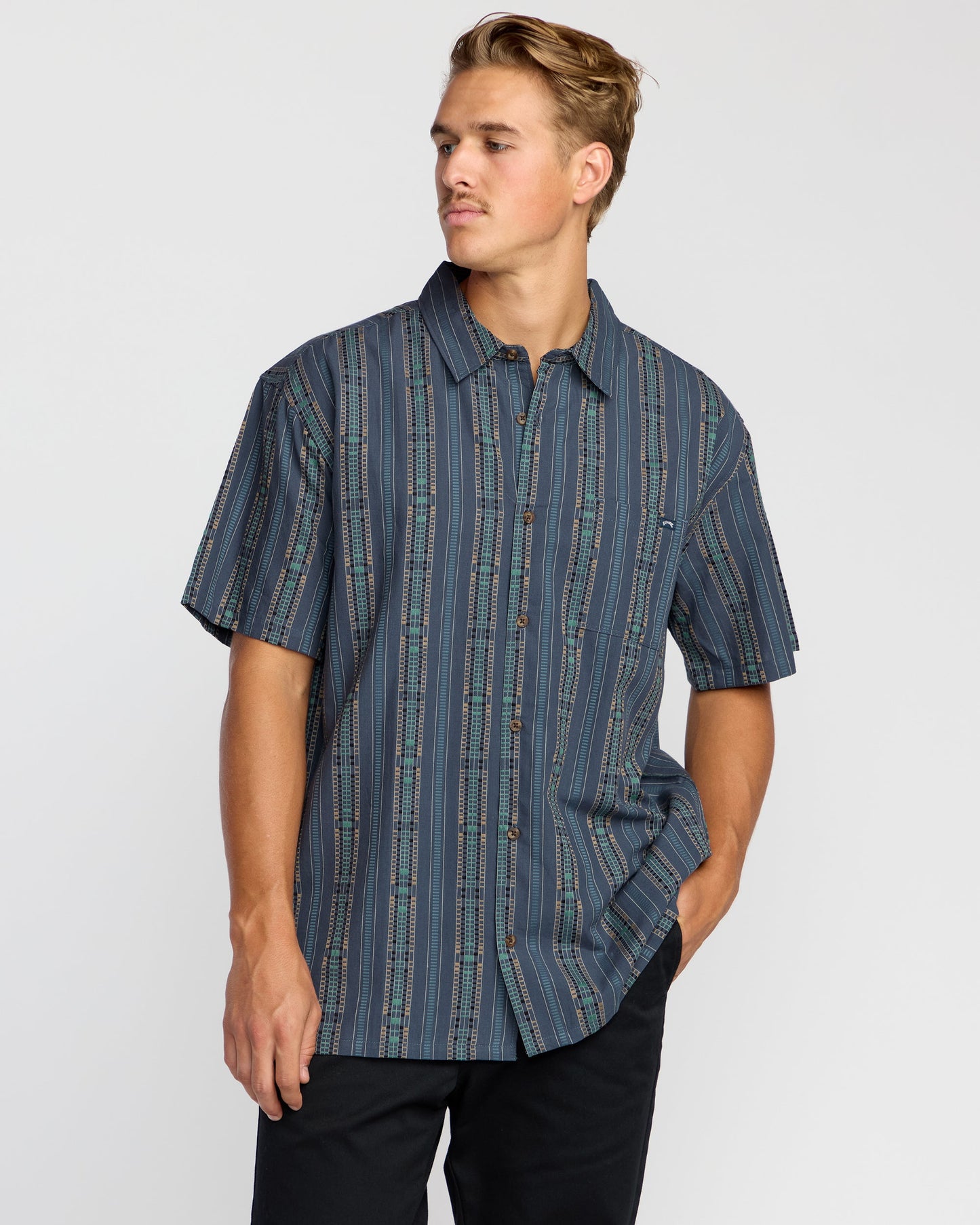 Sundays Jacquard Short Sleeve Shirt - Dark Navy