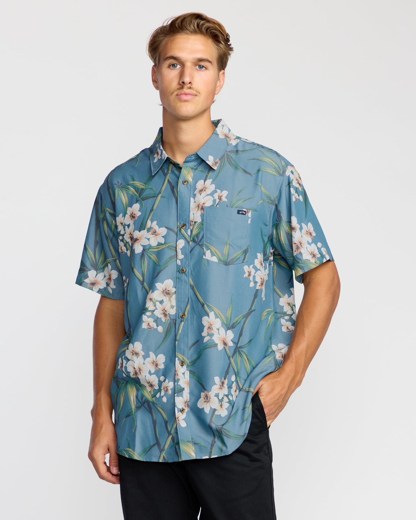 Sundays Lounge Short Sleeve Shirt - Steel Blue