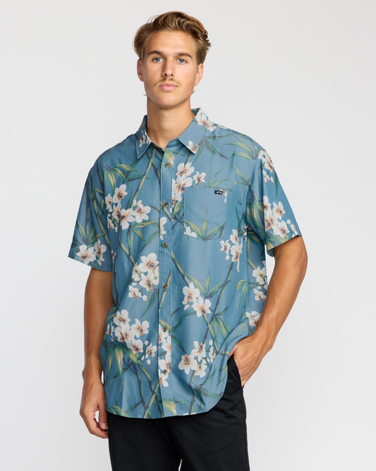 Sundays Lounge Short Sleeve Shirt - Steel Blue