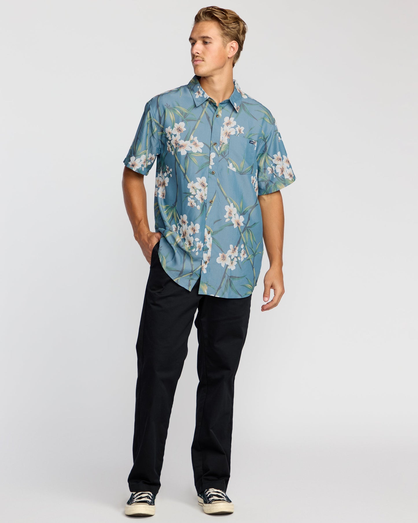 Sundays Lounge Short Sleeve Shirt - Steel Blue