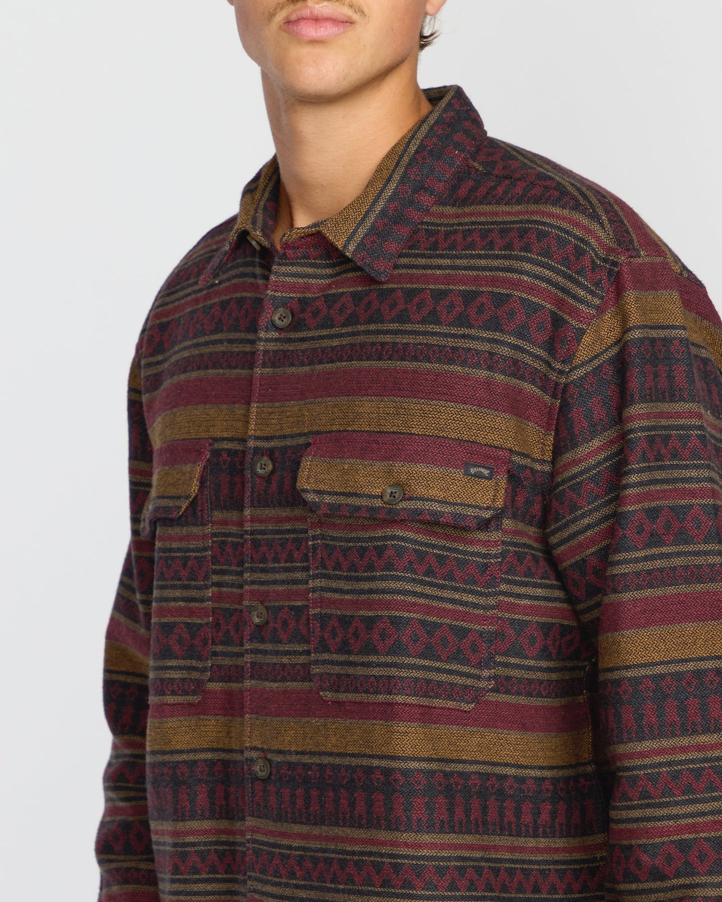Offshore Jacquard Long Sleeve Flannel Shirt - Brick