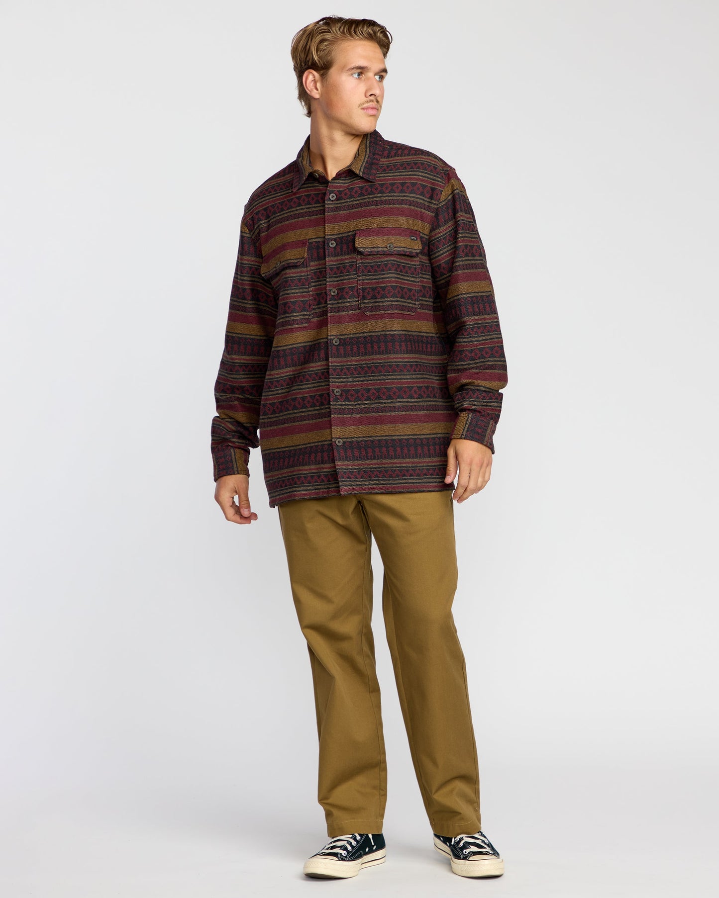 Offshore Jacquard Long Sleeve Flannel Shirt - Brick