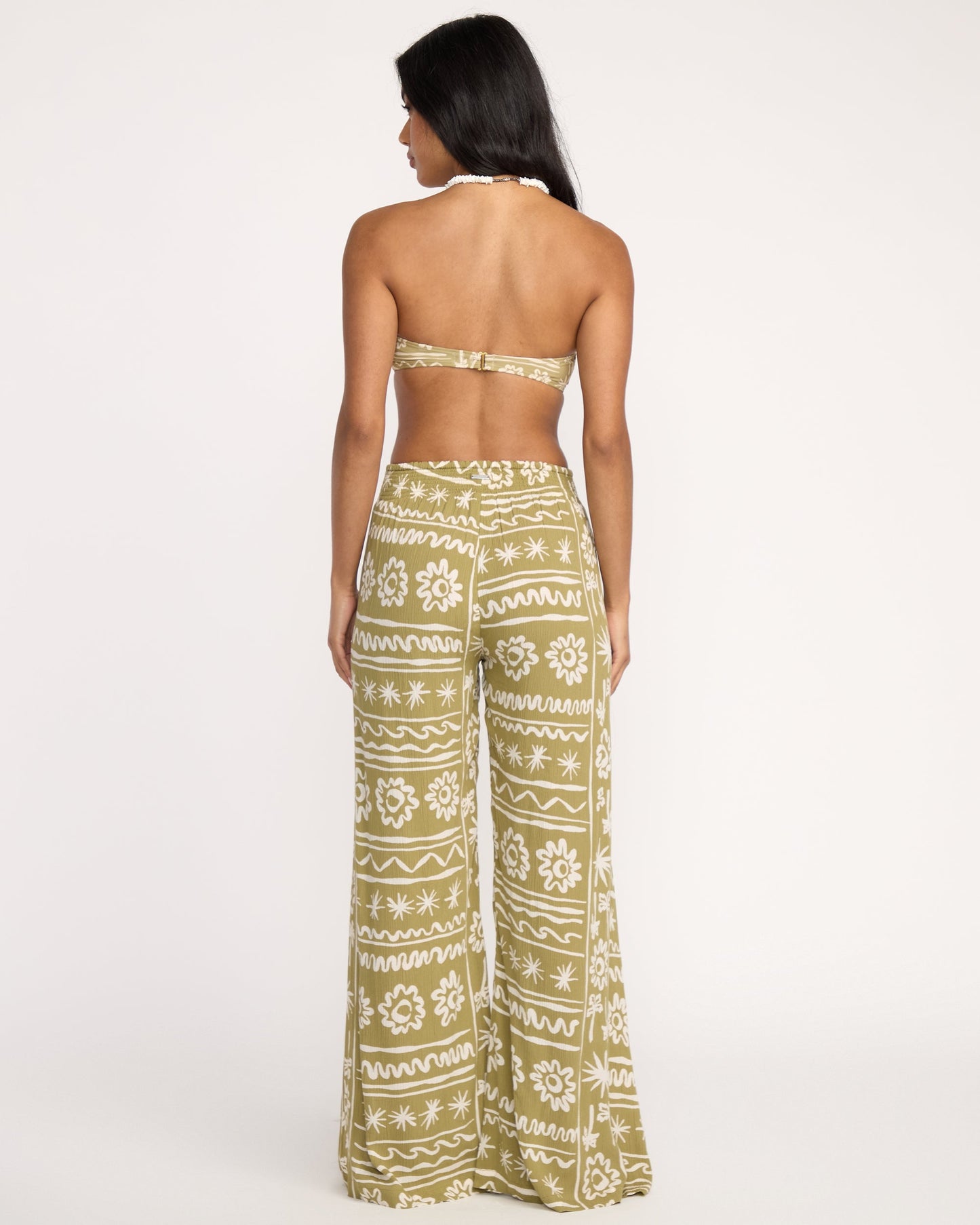 Split Spirit Elastic Waist Pants - Green Tea