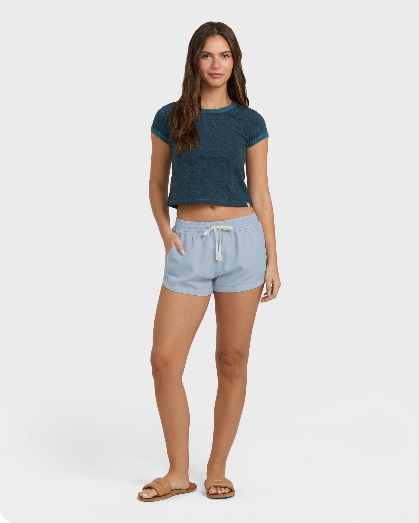 Road Trippin Elastic Waist Shorts - Washed Chambray