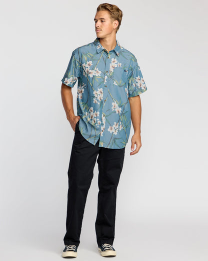 Sundays Lounge Short Sleeve Shirt - Steel Blue