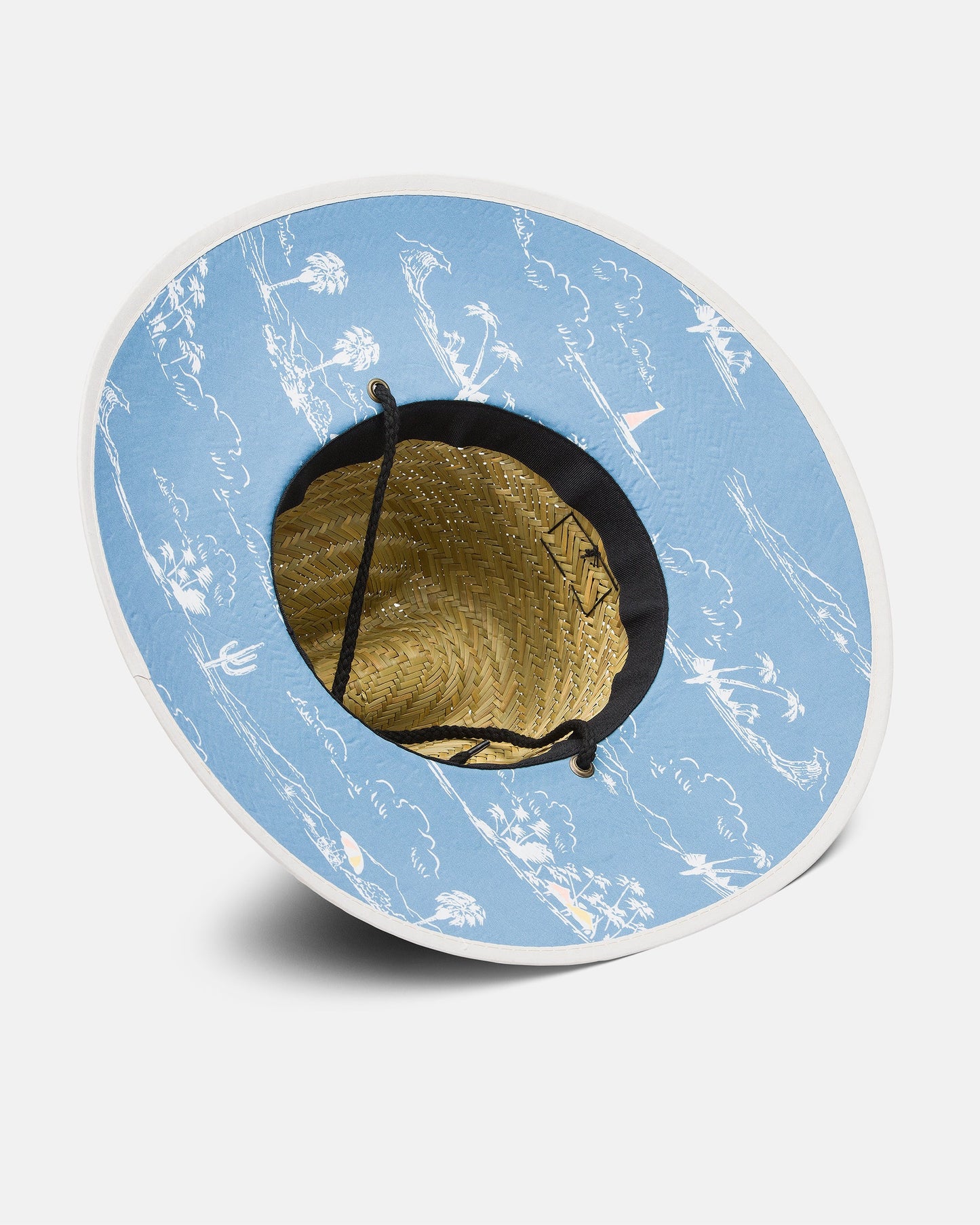 Tides Print Straw Hat - Steel Blue