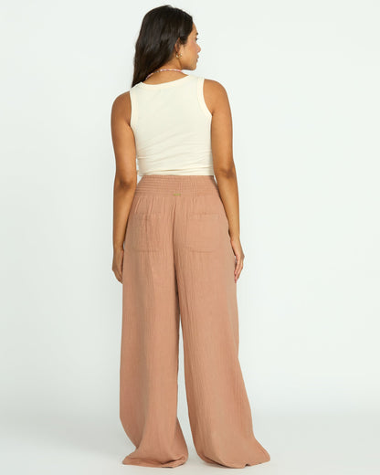 New Waves Gauze Elastic Waist Pants - Rose Brown