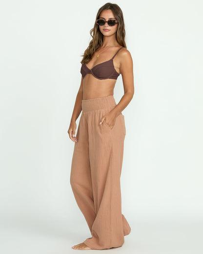 New Waves Gauze Elastic Waist Pants - Rose Brown