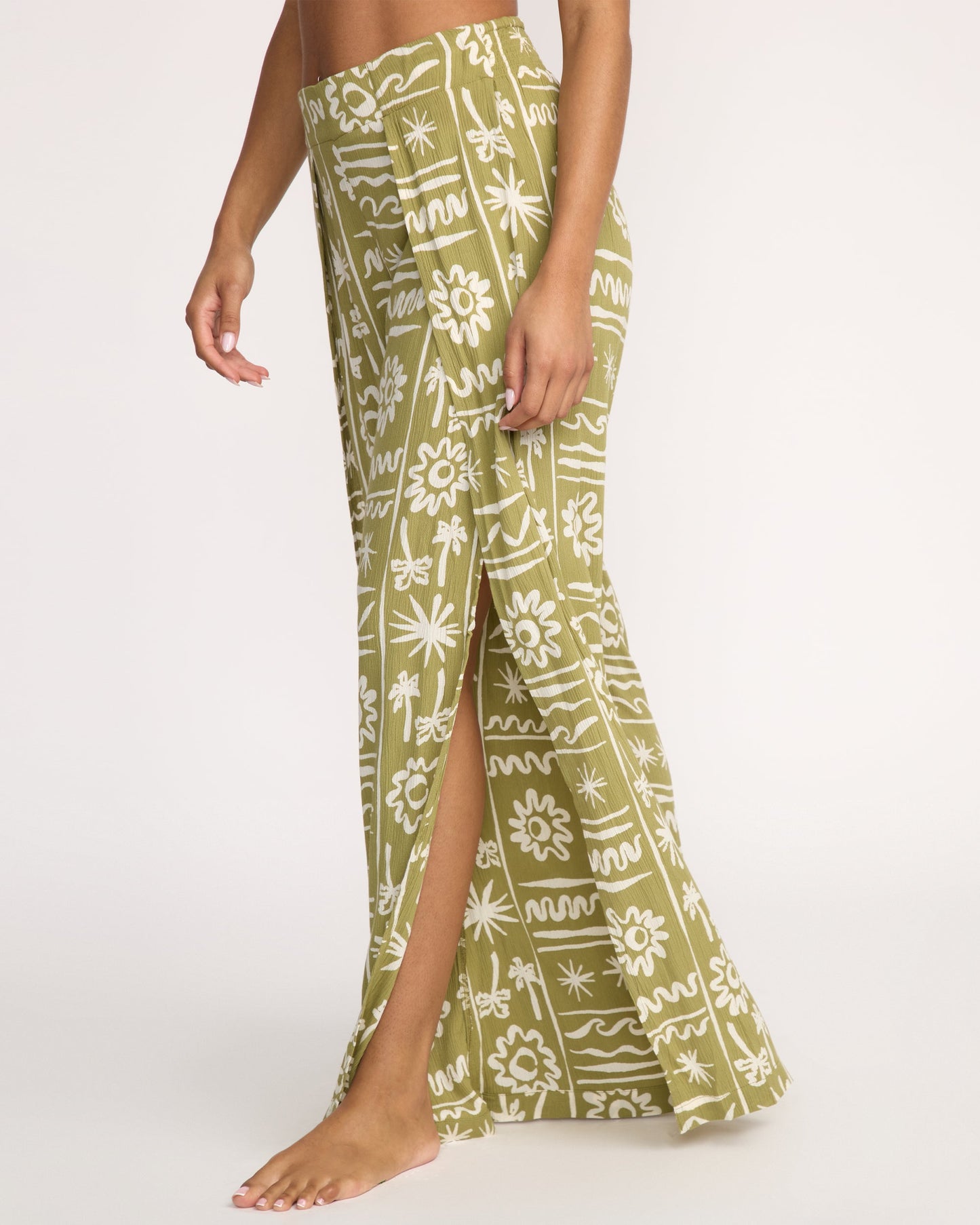 Split Spirit Elastic Waist Pants - Green Tea