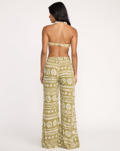 Split Spirit Elastic Waist Pants - Green Tea