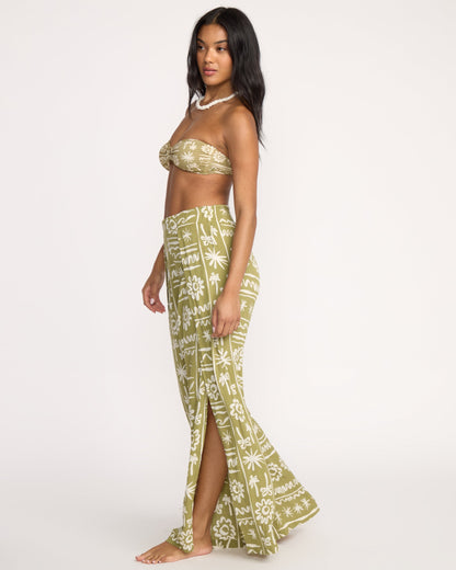 Split Spirit Elastic Waist Pants - Green Tea
