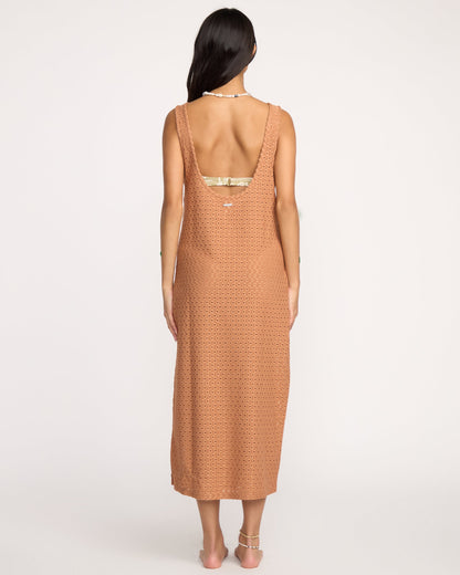 Eyelet Sun Midi Dress Beach Coverup - Rose Brown