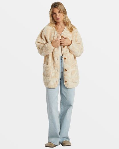Fireside Cozy Buttoned Fleece Jacket - White Cap