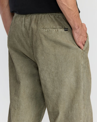 Larry Elastic Waist Corduroy Pants - Green Ash