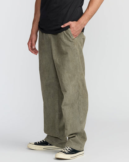 Larry Elastic Waist Corduroy Pants - Green Ash