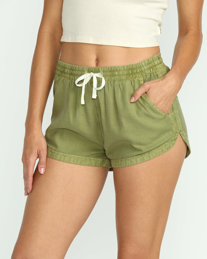 Road Trippin Elastic Waist Shorts - Avocado